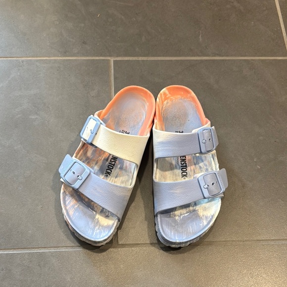 Birkenstock Shoes - Birkenstock Blue and Red Sandals with Contoured Footbed